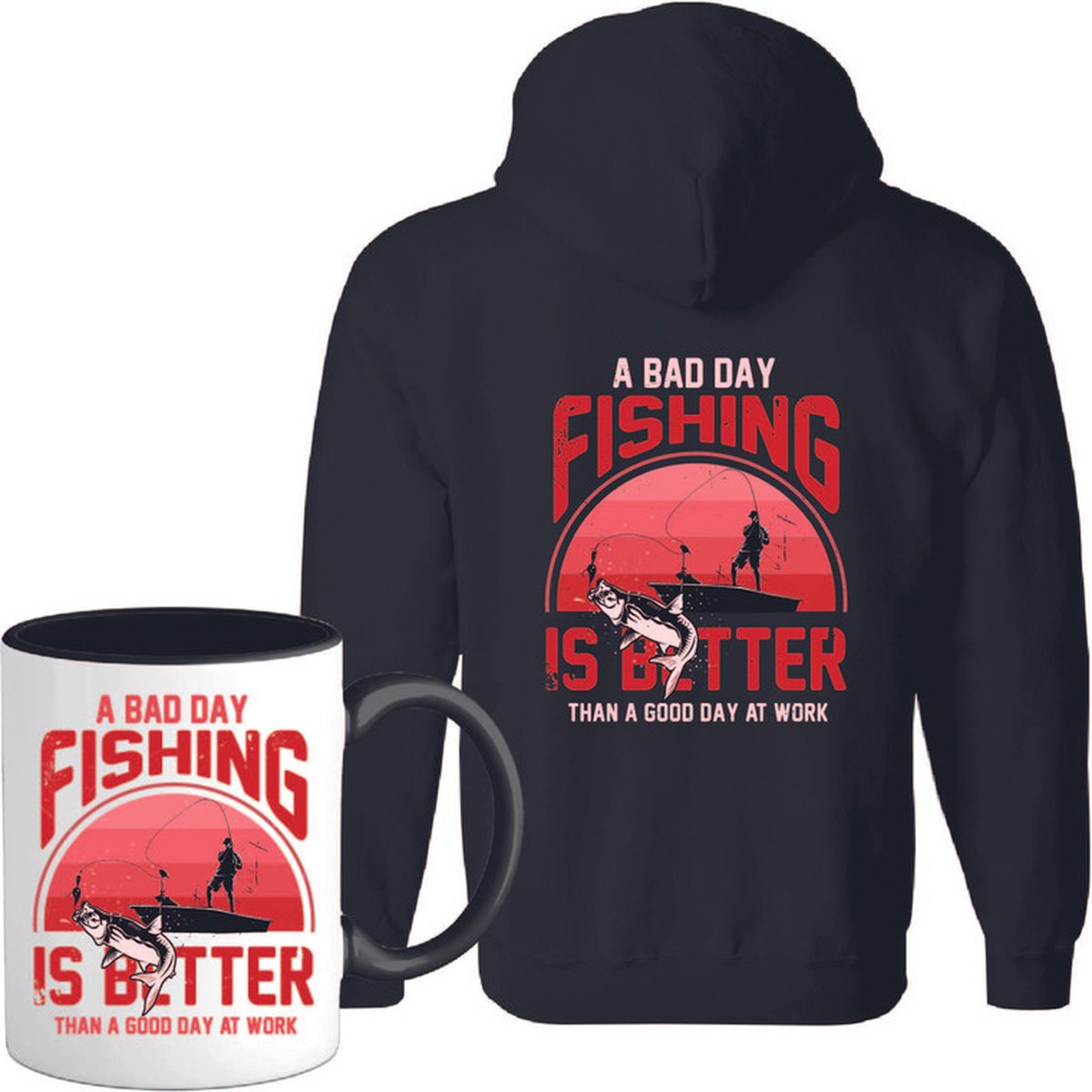 T-Shirtknaller Vest met koffiemok | A Bad Day Fishing - Vis / Vissen / Vishengel Kleding | Heren / Dames Vest Cadeau | Kleur zwart | Maat L